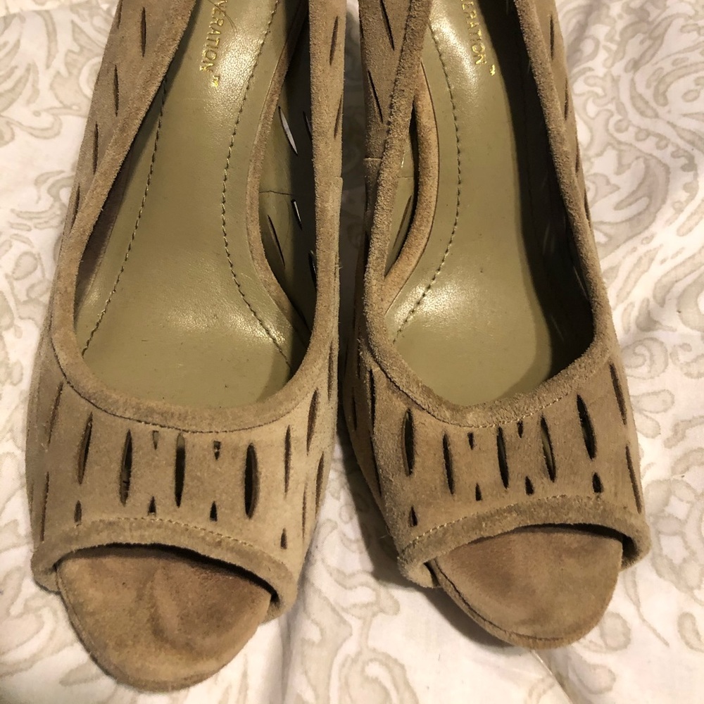 Suede peep toe heels